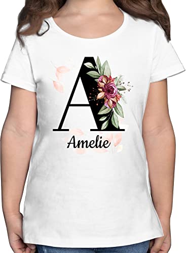 T-Shirt Mädchen - Anfangsbuchstabe - Buchstabe anpassbar mit Name I Geschenk Initialen - 140 (9/11 Jahre) - Weiß - Kita Kind Tshirt personalisiertes Shirt Kinder Buchstaben a Shirts einem großen von Geschenk mit Namen personalisiert by Shirtracer