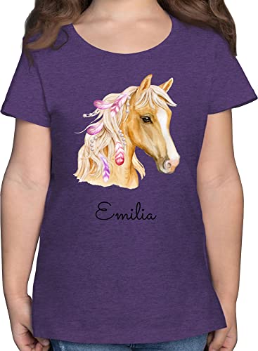 T-Shirt Mädchen - Pferd Pferde - Pferdekopf - 104 (3/4 Jahre) - Lila Meliert - Name Tshirt Maedchen Kinder Geschenke Shirt pferdemädchen reiten pferden pferdemotiv für und Wunschname Sachen REIT von Geschenk mit Namen personalisiert by Shirtracer