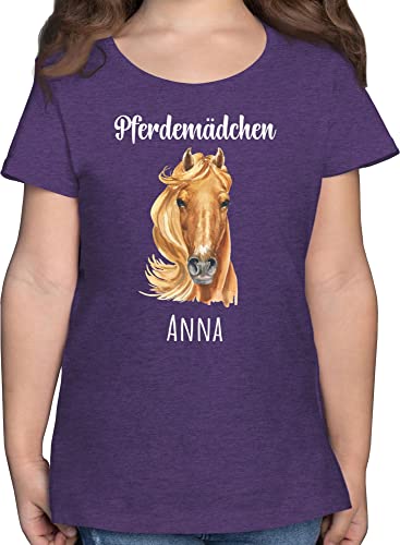 T-Shirt - Pferd - Pferdemädchen mit Namen - Pferde Mädchen Geschenk Personalisierte Geschenke Pferdemädchen Pferde Geschenke für Mädchen Pferde Sachen mit Namen Reiten - 152 (12/13 Jahre) - Lila von Geschenk mit Namen personalisiert by Shirtracer