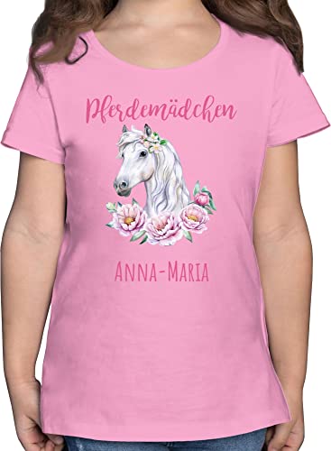 T-Shirt - Pferd Pferde - Reiten Mädchen Namen - Pferdemädchen - 128 (7/8 Jahre) - Rosa - Name Shirt pferdemotiv und Tshirt Kinder Geschenke für pferdefans Kleinkinder eigenem t Coole Sachen von Geschenk mit Namen personalisiert by Shirtracer