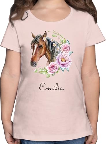 T-Shirt Mädchen - Pferd Pferde - Wunschname Pferdekopf Name I Pferdemotiv I Geschenk Pferdemädchen - 140 (9/11 Jahre) - Rosa - Tshirt pferdeshirts Kinder reiten Horse Shirt pferdeshirt Reiter von Geschenk mit Namen personalisiert by Shirtracer
