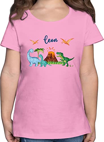 T-Shirt Mädchen - Dinosaurier Dino Dinos - 128 (7/8 Jahre) - Rosa - Tiere t-Shirts Kinder t Shirt Name Tshirt saurier Dinosaurs Tshirts Kind Personalisieren Tieren Schulkind Shirts personalisierter von Geschenk mit Namen personalisiert by Shirtracer