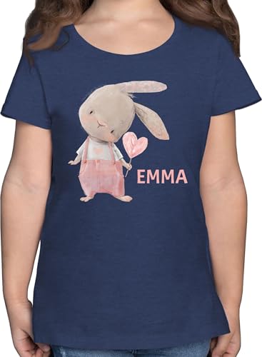 T-Shirt - Süßer Hase Mädchen mit Name personalisiert I Häschen I Rabbit I Langohr I Süße Hasen - 140 (9/11 Jahre) - Dunkelblau Meliert - Kinder Oster Tshirt Oster-Tshirt hasenmotiv Emma Shirt von Geschenk mit Namen personalisiert by Shirtracer