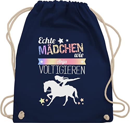 Turnbeutel Rucksack - Pferd Pferde - Echte Mädchen voltigieren Namen - Unisize - Navy Blau - turnsackerl beutel wechselkleidung kindergarten geschenke für pferdefans turnen tasche name von Geschenk mit Namen personalisiert by Shirtracer