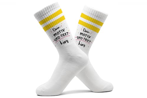 Wunschmotiv Socken Wunschtext Tennissocken Wunschmotiv I Dein Text und Motiv I Bedruckte Tennissocken selbst bedrucken - 42-46 - Gelb - sportsocken damen personalisierte customized socks von Geschenk mit Namen personalisiert by Shirtracer
