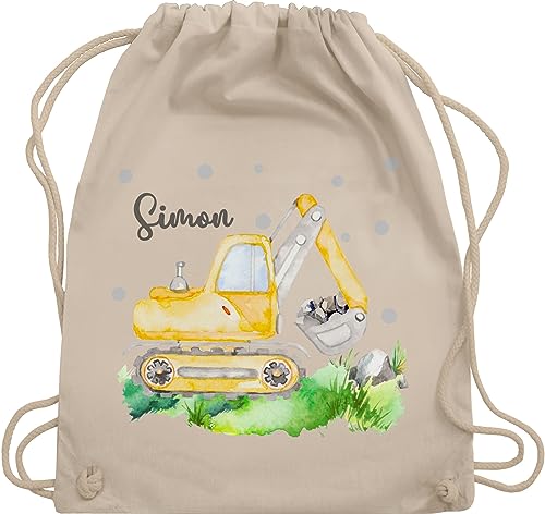 Turnbeutel Rucksack - Bagger Baggerfahrer Geschenk - Unisize - Naturweiß - beutel kindergarten sportbeutel kita fahrzeug baustelle stoffrucksack personalisierte tasche kinder kindergartentasche von Geschenk mit Namen personalisiert by Shirtracer