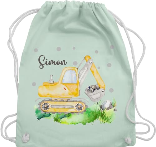 Turnbeutel Rucksack - Bagger Baggerfahrer Geschenk - Unisize - Pastell Grün - gym bag beutel kita kindergarten sportrucksack personalisierte kinder tasche baumwolle von Geschenk mit Namen personalisiert by Shirtracer