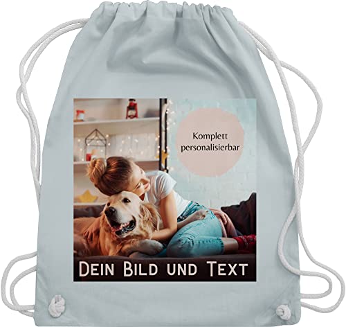 Turnbeutel Rucksack - eigenem - Foto Bild Geschenk - Unisize - Pastell Blau - turntasche kita beutel wechselsachen kinder stoffbeutel kindergarten wechselkleidung zum selber tasche baumwolle jungen von Geschenk mit Namen personalisiert by Shirtracer