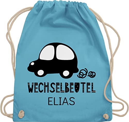 Turnbeutel Rucksack - Kita Beutel Wechselsachen Mädchen - Wechselbeutel mit Auto - Unisize - Hellblau - kindergarten-rucksack kindergarten wechselkleidung stofftasche stoffbeutel kita-rucksack von Geschenk mit Namen personalisiert by Shirtracer