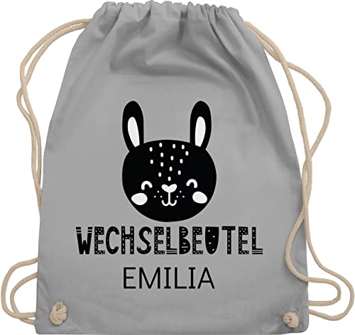 Turnbeutel Rucksack - Kita Beutel Wechselsachen Mädchen - Wechselbeutel mit Hase - Unisize - Hellgrau - kindergartenrucksack jungen kindergarten wechselkleidung turnen tasche für von Geschenk mit Namen personalisiert by Shirtracer