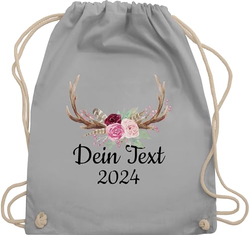 Turnbeutel Rucksack - Kompatibel Oktoberfest - Dein Text und Geweih - Unisize - Hellgrau - bayrischer abend taschen tasche beutel baumwolle baumwoll trachten+rucksack oktoberfest-tasche bayrisches von Geschenk mit Namen personalisiert by Shirtracer