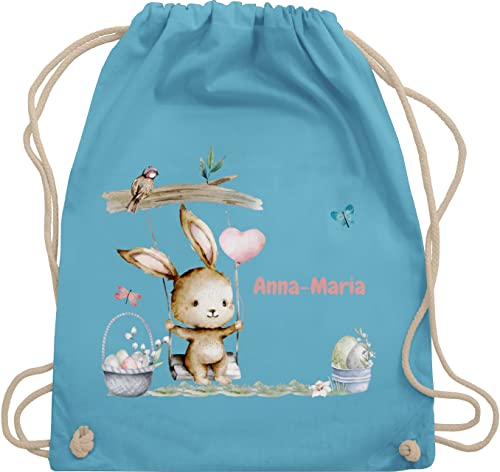 Turnbeutel Rucksack - Ostergeschenke Ostern - Hase Süß Kinder - Unisize - Hellblau - personalisierte oster tasche stoffbeutel kindergarten happy easter backpack beutel zu sporttasche jungen von Geschenk mit Namen personalisiert by Shirtracer