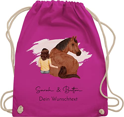 Turnbeutel Rucksack - Pferd - Pferdemädchen Namen - Pferde Mädchen Geschenk - Unisize - Fuchsia - reit rucksäcke pferderucksäcke pferden pferdemotiv beutel kindergarten pferderucksack von Geschenk mit Namen personalisiert by Shirtracer