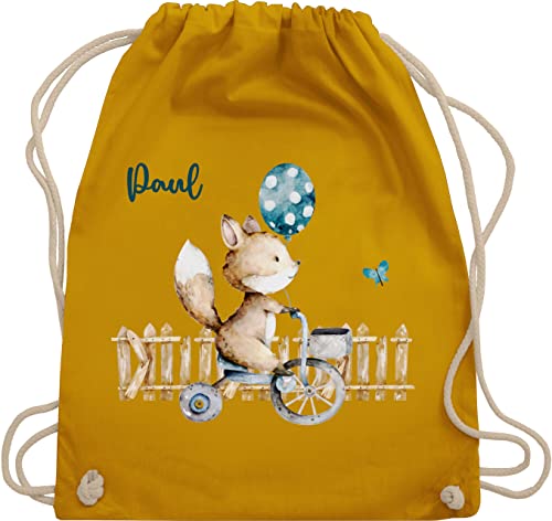 Turnbeutel Rucksack - Tiere - Süßer Fuchs Kinder - Unisize - Senfgelb - personalisierter beutel kindergarten wäschebeutel kita personalisierte geschenke personalisieren stoffbeutel für von Geschenk mit Namen personalisiert by Shirtracer