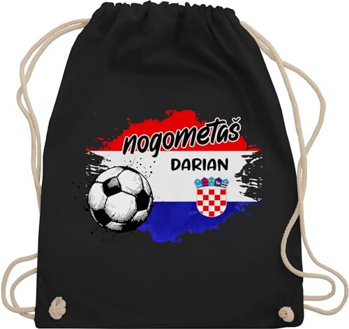 Turnbeutel Rucksack - 2026 Fussball WM Fanartikel - Personalisierbares Kroatien Motiv | Individuelles Hrvatska Design | Mit eigenem Namen | Croatia - Unisize - Schwarz - name fußball kroatische em von Geschenk mit Namen personalisiert by Shirtracer