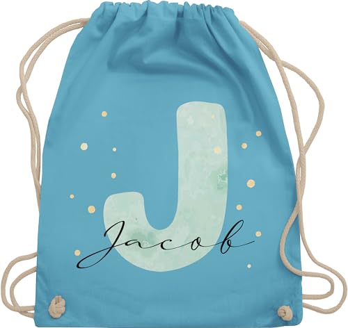 Turnbeutel Rucksack - Anfangsbuchstabe Personalisierbar mit Namen | Geschenk mit Initialen | Initialbuchstabe und Name individuell kombinierbar - Unisize - Hellblau - schulkind beutel buchstaben j von Geschenk mit Namen personalisiert by Shirtracer
