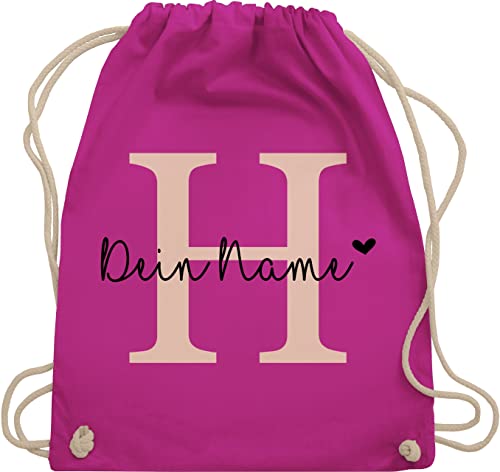 Turnbeutel Rucksack - Anfangsbuchstabe personalisiert mit Name I Buchstaben Geschenk Initialen - Unisize - Fuchsia - sportbeutel schule schulkind beutel buchstabe stoffrucksack von Geschenk mit Namen personalisiert by Shirtracer