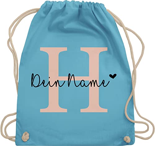 Turnbeutel Rucksack - Anfangsbuchstabe personalisiert mit Name I Buchstaben Geschenk Initialen - Unisize - Hellblau - sportbeutel schule schulkind beutel buchstabe stoffrucksack von Geschenk mit Namen personalisiert by Shirtracer