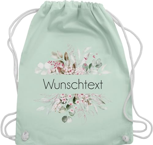 Turnbeutel Rucksack - Aufdruck selbst gestalten - Wunschtext I Geschenk personalisiert I Geschenk Weihnachten - Unisize - Pastell Grün - beutel kita stoffbeutel name personalisierte blume turnsack von Geschenk mit Namen personalisiert by Shirtracer