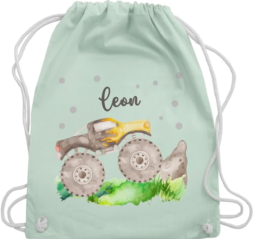 Turnbeutel Rucksack - Auto - Monstertruck Monster Truck Off Road Bigfoot 4x4 Pick-up Geländewagen - Unisize - Pastell Grün - kita bag und name baumwolle wechselbeutel rucksäcke kinder stoffbeutel von Geschenk mit Namen personalisiert by Shirtracer