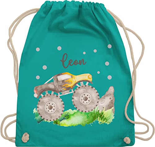 Turnbeutel Rucksack - Auto - Monstertruck Monster Truck Off Road Bigfoot 4x4 Pick-up Geländewagen - Unisize - Türkis - jungen wechselbeutel kita name bag kindergarten und kinder pick up von Geschenk mit Namen personalisiert by Shirtracer