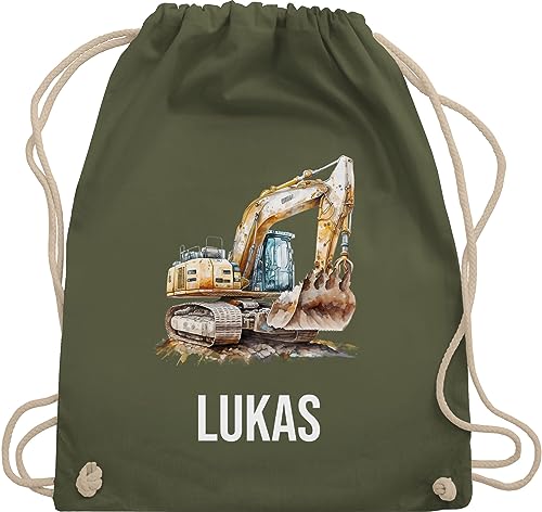 Turnbeutel Rucksack - Bagger Baggerfahrer Baggerführer Baustellenfahrzeug - Unisize - Olivgrün - personalisierter sportbeutel für kindergartenkinder jungen baufahrzeug rucksäcke kindergarten von Geschenk mit Namen personalisiert by Shirtracer