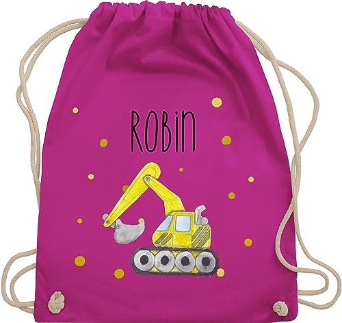 Turnbeutel Rucksack - Bagger Baumaschine Baufahrzeug Bagger-Fan Baustellenfahrzeug - Unisize - Fuchsia - kindergartentasche baggerfahrer sportbeutel kinder personalisierte kindergarten rucksäcke von Geschenk mit Namen personalisiert by Shirtracer