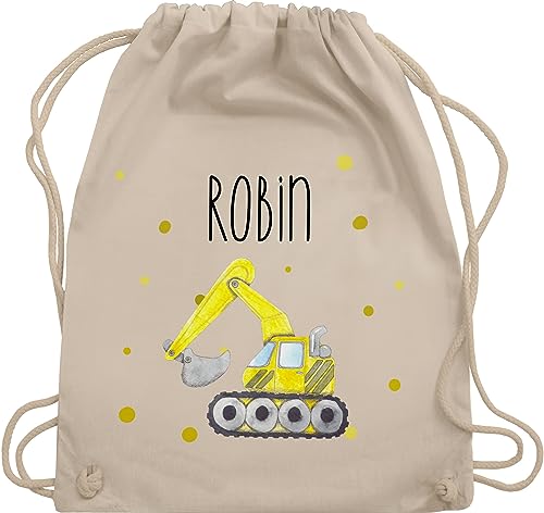 Turnbeutel Rucksack - Bagger Baumaschine Baufahrzeug Bagger-Fan Baustellenfahrzeug - Unisize - Naturweiß - junge sportbeutel kita baggerfahrer baustellenfahrzeuge beutel kinder von Geschenk mit Namen personalisiert by Shirtracer