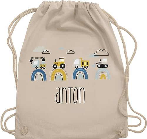 Turnbeutel Rucksack - Baustelle Traktor Bagger Kran Kipper LKW Planierraupe - Unisize - Naturweiß - rucksäcke kindergarten junge personalisierter stoffbeutel trecker traktoren name beutel jungen von Geschenk mit Namen personalisiert by Shirtracer