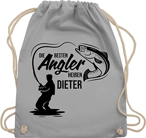 Turnbeutel Rucksack - Besten Angler - Vatertagsgeschenk Angeln Angelzubehör personalisiert mit Namen Angelgeschenkideen Geschenke für Angler Angel Geschenk für Männer Fischer - Unisize - Hellgrau von Geschenk mit Namen personalisiert by Shirtracer