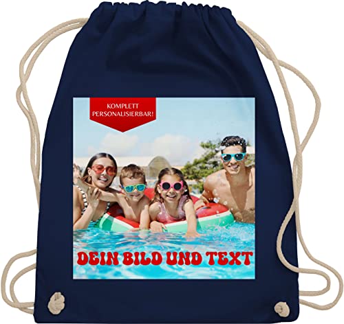 Turnbeutel Rucksack - Geschenk mit eigenem Foto und Text personalisiert I Eigenes Bild I Custom Photo Text - Unisize - Navy Blau - personalisierter beutel wechselkleidung kita tasche selbst drucken von Geschenk mit Namen personalisiert by Shirtracer
