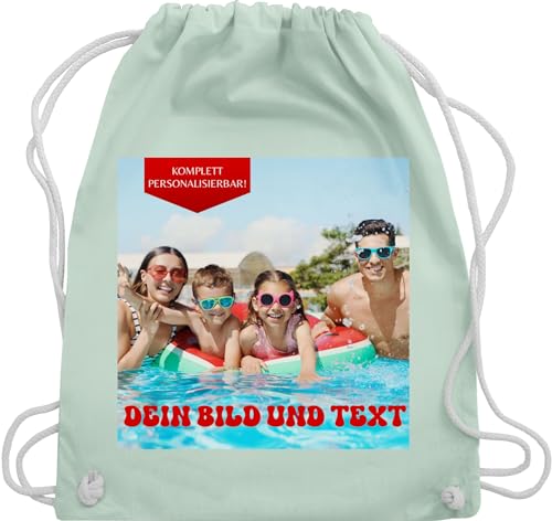 Turnbeutel Rucksack - Geschenk mit eigenem Foto und Text personalisiert I Eigenes Bild I Custom Photo Text - Unisize - Pastell Grün - personalisierter beutel wechselkleidung von Geschenk mit Namen personalisiert by Shirtracer