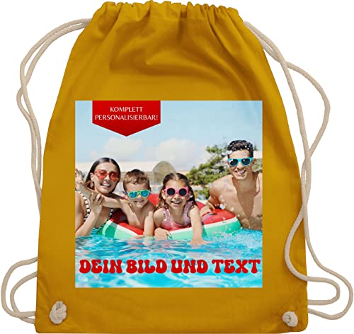 Turnbeutel Rucksack - Geschenk mit eigenem Foto und Text personalisiert I Eigenes Bild I Custom Photo Text - Unisize - Senfgelb - personalisierter beutel wechselkleidung kita tasche selbst drucken von Geschenk mit Namen personalisiert by Shirtracer