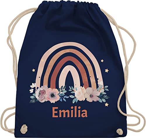 Turnbeutel Rucksack - Boho - Geschenk Regenbogen mit Name personalisiert I Rainbow - Unisize - Navy Blau - personalisierter beutel kindergartenbeutel bohemian blume stoffbeutel von Geschenk mit Namen personalisiert by Shirtracer