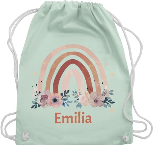 Turnbeutel Rucksack - Boho - Geschenk Regenbogen mit Name personalisiert I Rainbow - Unisize - Pastell Grün - personalisierter beutel kindergartenbeutel bohemian blume stoffrucksack von Geschenk mit Namen personalisiert by Shirtracer