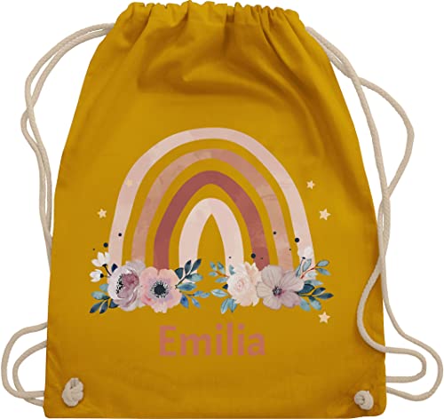 Turnbeutel Rucksack - Boho - Geschenk Regenbogen mit Name personalisiert I Rainbow - Unisize - Senfgelb - personalisierter beutel kindergartenbeutel bohemian blume stoffrucksack von Geschenk mit Namen personalisiert by Shirtracer