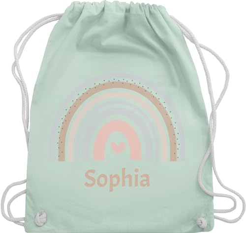 Turnbeutel Rucksack - Boho - Regenbogen Farbbogen Himmelsbogen Rainbow - Unisize - Pastell Grün - personalisierter beutel kinder kindergartenbeutel name chic stil stoffbeutel von Geschenk mit Namen personalisiert by Shirtracer