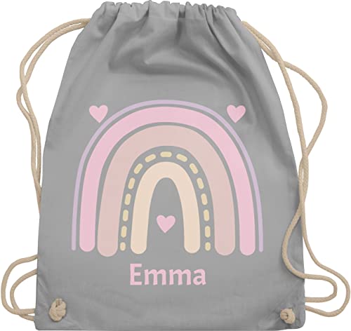Turnbeutel Rucksack - Boho - Regenbogen - Herzchen Name - Unisize - Hellgrau - personalisierte geschenke schulkind beutel kinder wechselsachen tasche kita names bag sporttasche kindergarten chic von Geschenk mit Namen personalisiert by Shirtracer