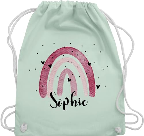 Turnbeutel Rucksack - Boho Regenbogen I Boho Rainbow - Unisize - Pastell Grün - kindergarten beutel kindergartenbeutel name kita stoffbeutel sportbeutel schule wäschebeutel für kinder bohemian von Geschenk mit Namen personalisiert by Shirtracer