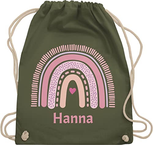 Turnbeutel Rucksack - Boho - Regenbogen - Unisize - Olivgrün - beutel kinder stoffbeutel kindergarten tasche für kita baumwollrucksack mädchen schulanfang taschen turntasche von Geschenk mit Namen personalisiert by Shirtracer