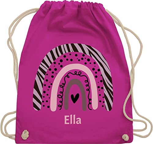 Turnbeutel Rucksack - Boho - Regenbogen - pointilliert Streifen - Name - Unisize - Fuchsia - turn beutel kindergarten sporttasche wäschebeutel für kinder bedrucken stoffbeutel turnsack schule von Geschenk mit Namen personalisiert by Shirtracer