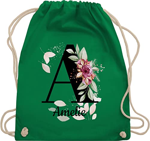 Turnbeutel Rucksack - Buchstabe anpassbar mit Name I Geschenk Initialen - Unisize - Grün - jga beutel blumen stoffbeutel schule personalisierte buchstaben a beuteltasche kita tasche von Geschenk mit Namen personalisiert by Shirtracer