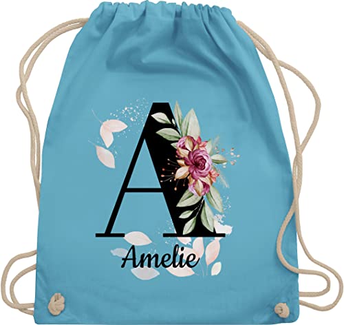 Turnbeutel Rucksack - Buchstabe anpassbar mit Name I Geschenk Initialen - Unisize - Hellblau - jga beutel blumen stoffbeutel schule personalisierte buchstaben a beuteltasche kita tasche von Geschenk mit Namen personalisiert by Shirtracer