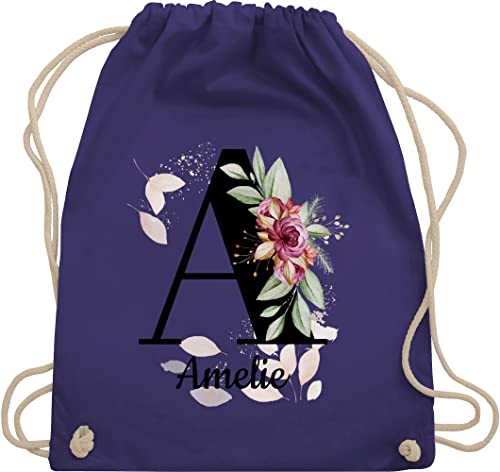 Turnbeutel Rucksack - Buchstabe anpassbar mit Name I Geschenk Initialen - Unisize - Lila - jga beutel blumen stoffbeutel schule personalisierte buchstaben a beuteltasche kita tasche von Geschenk mit Namen personalisiert by Shirtracer
