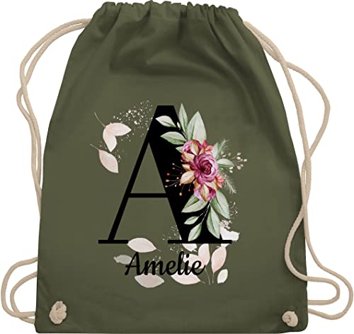 Turnbeutel Rucksack - Buchstabe anpassbar mit Name I Geschenk Initialen - Unisize - Olivgrün - jga beutel blumen stoffbeutel schule personalisierte buchstaben a turnsack kita tasche von Geschenk mit Namen personalisiert by Shirtracer