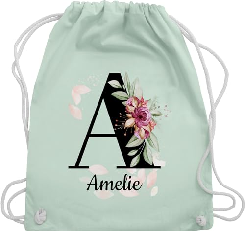 Turnbeutel Rucksack - Buchstabe anpassbar mit Name I Geschenk Initialen - Unisize - Pastell Grün - jga beutel blumen stoffbeutel schule personalisierte buchstaben a beuteltasche kita tasche von Geschenk mit Namen personalisiert by Shirtracer