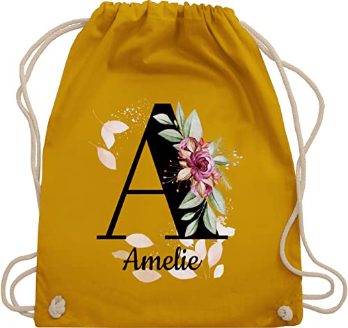 Turnbeutel Rucksack - Buchstabe anpassbar mit Name I Geschenk Initialen - Unisize - Senfgelb - jga beutel blumen stoffbeutel schule personalisierte buchstaben a turnsack kita tasche von Geschenk mit Namen personalisiert by Shirtracer