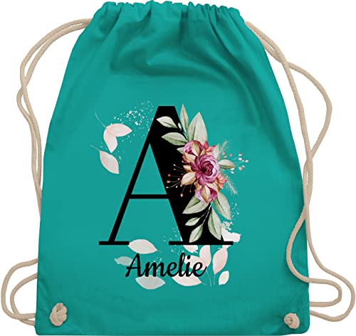 Turnbeutel Rucksack - Buchstabe anpassbar mit Name I Geschenk Initialen - Unisize - Türkis - jga beutel blumen stoffbeutel schule personalisierte buchstaben a turnsack kita tasche von Geschenk mit Namen personalisiert by Shirtracer