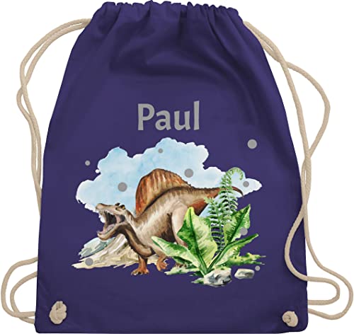 Turnbeutel Rucksack - Dinosaurier Dino - Dinos - Unisize - Lila - beutel für kindergarten kita kinder stoffbeutel name kind tier tieren sporttasche personalisierter jungen schule von Geschenk mit Namen personalisiert by Shirtracer