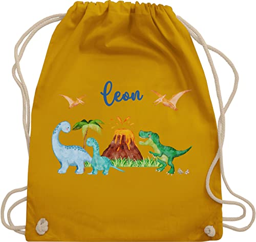 Turnbeutel Rucksack - Dinosaurier Dino Dinos - Unisize - Senfgelb - taschen beutel sportbeutel junge kindergarten gym bag stoff kinder name stoffbeutel wechselwäsche turnsack jungen baumwolle von Geschenk mit Namen personalisiert by Shirtracer